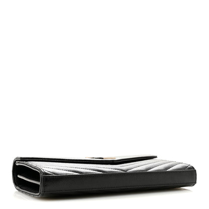 Saint Laurent Grain De Poudre Matelasse Chevron Monogram Chain Wallet Black 4 of 13