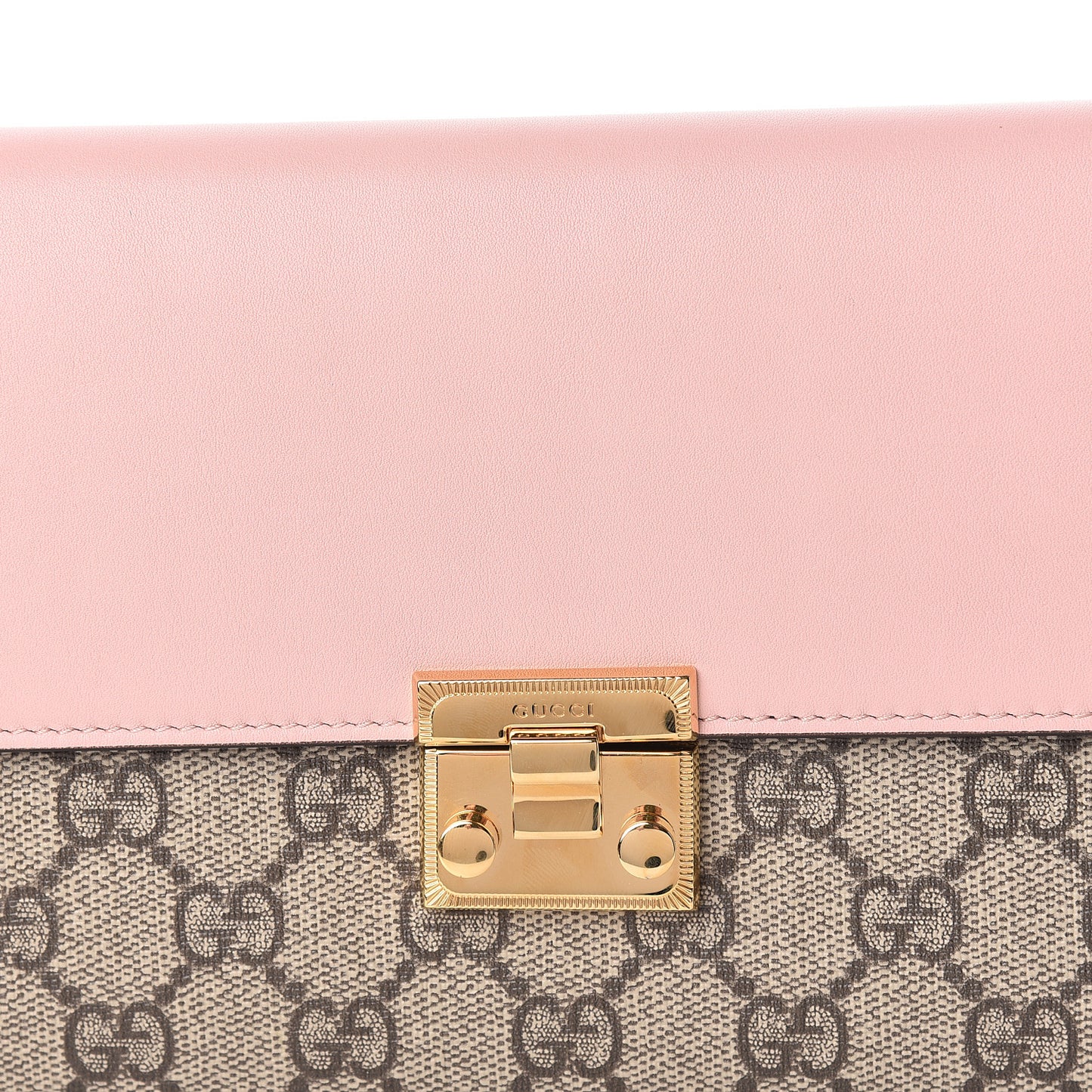 GG Supreme Monogram Calfskin Padlock Clutch Beige Perfect Pink