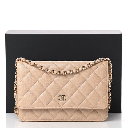 Chanel Iridescent Caviar Quilted Wallet On Chain WOC Beige 12 of 12