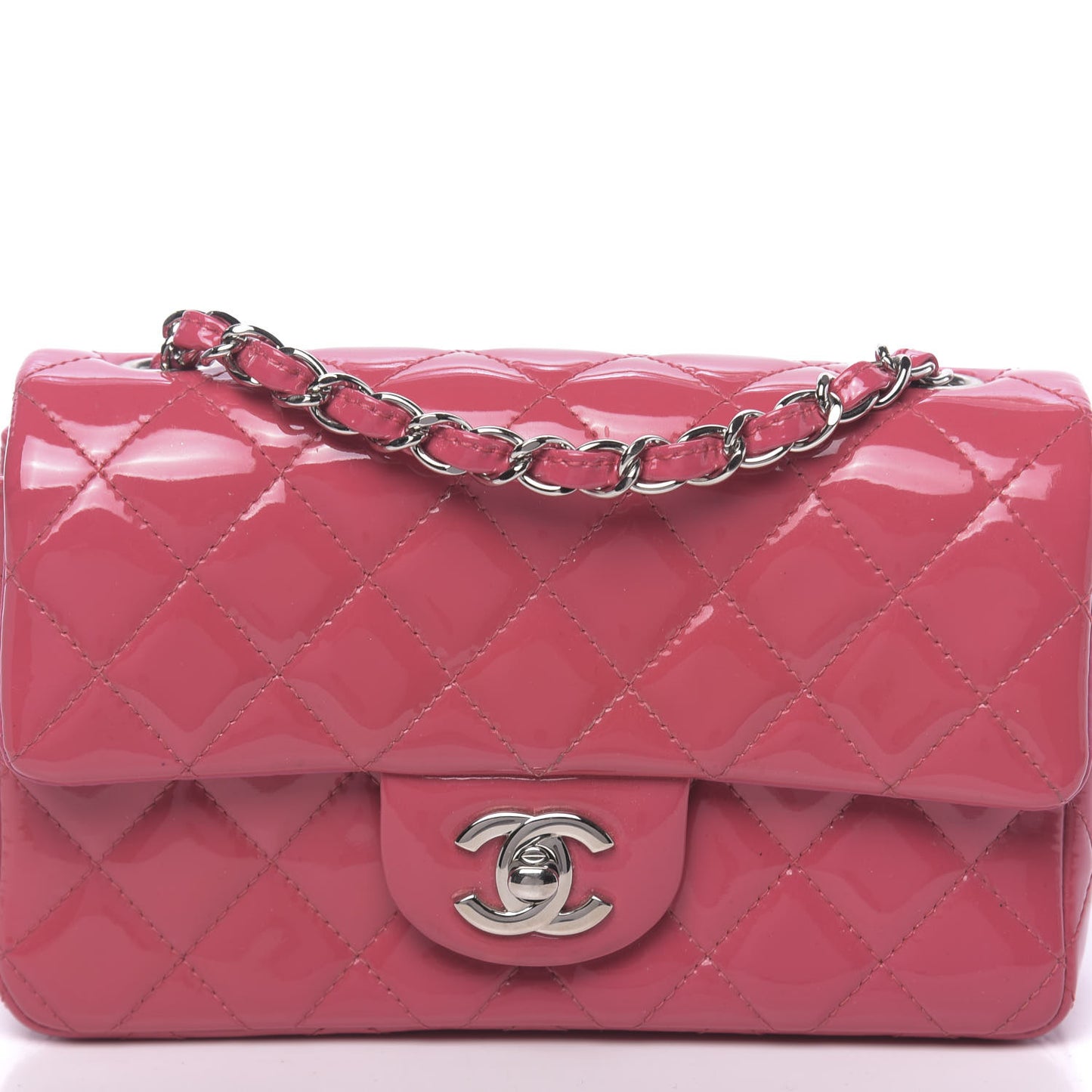 Patent Quilted Mini Rectangular Flap Fuchsia