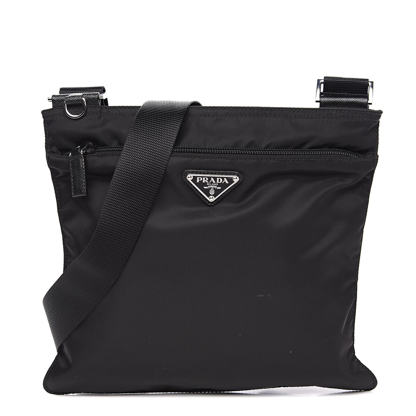 Nylon Flat Messenger Bag Black