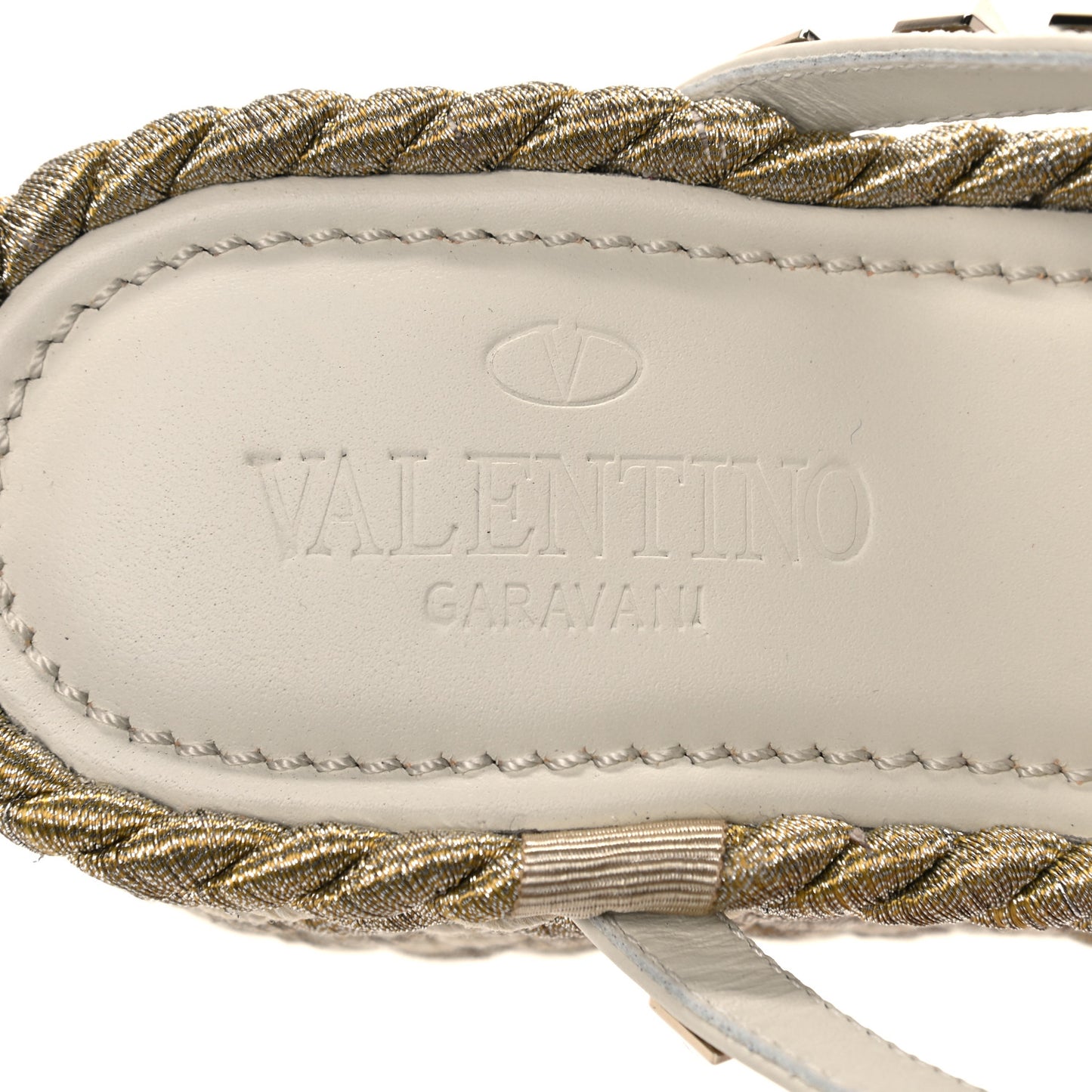 Calfskin Rockstud Ankle Strap Torchon Espadrille Caged 30/55mm Sandals 36 Light Ivory