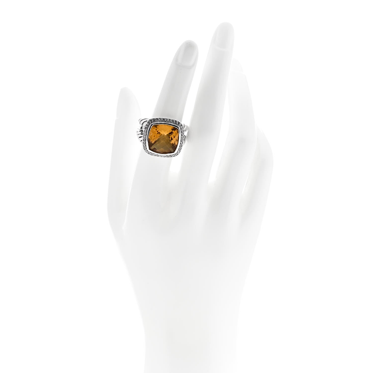 David Yurman Sterling Silver Diamond Citrine 14mm Albion Ring 54 7 2 of 5