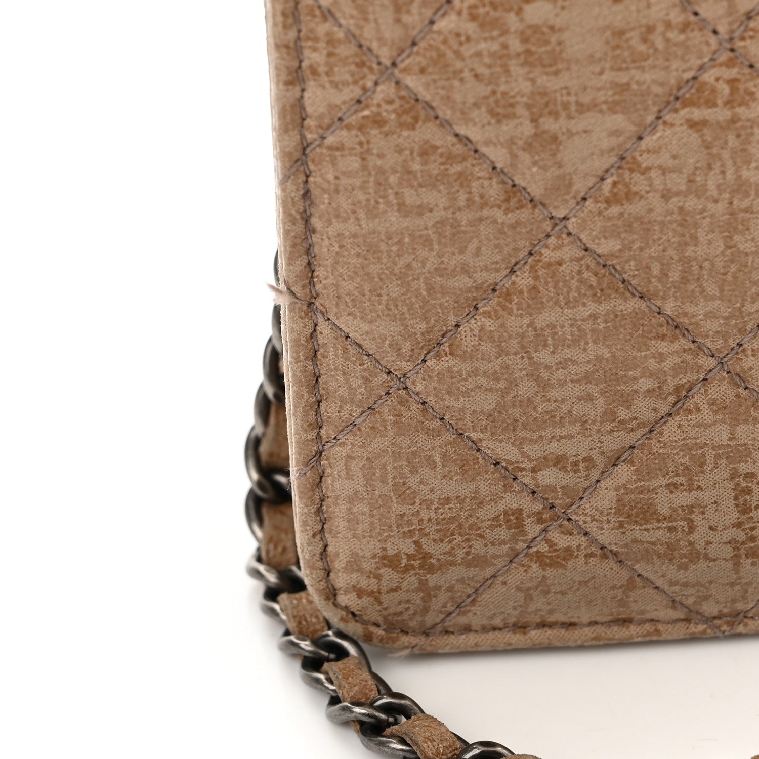 Chanel Crackled Coated Fabric Quilted Wallet On Chain WOC Beige 12 of 12