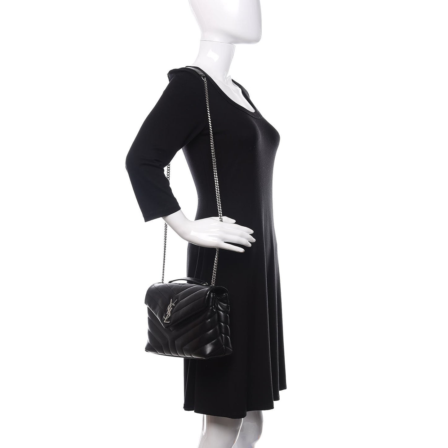 Calfskin Y Quilted Monogram Small Loulou Chain Satchel Black