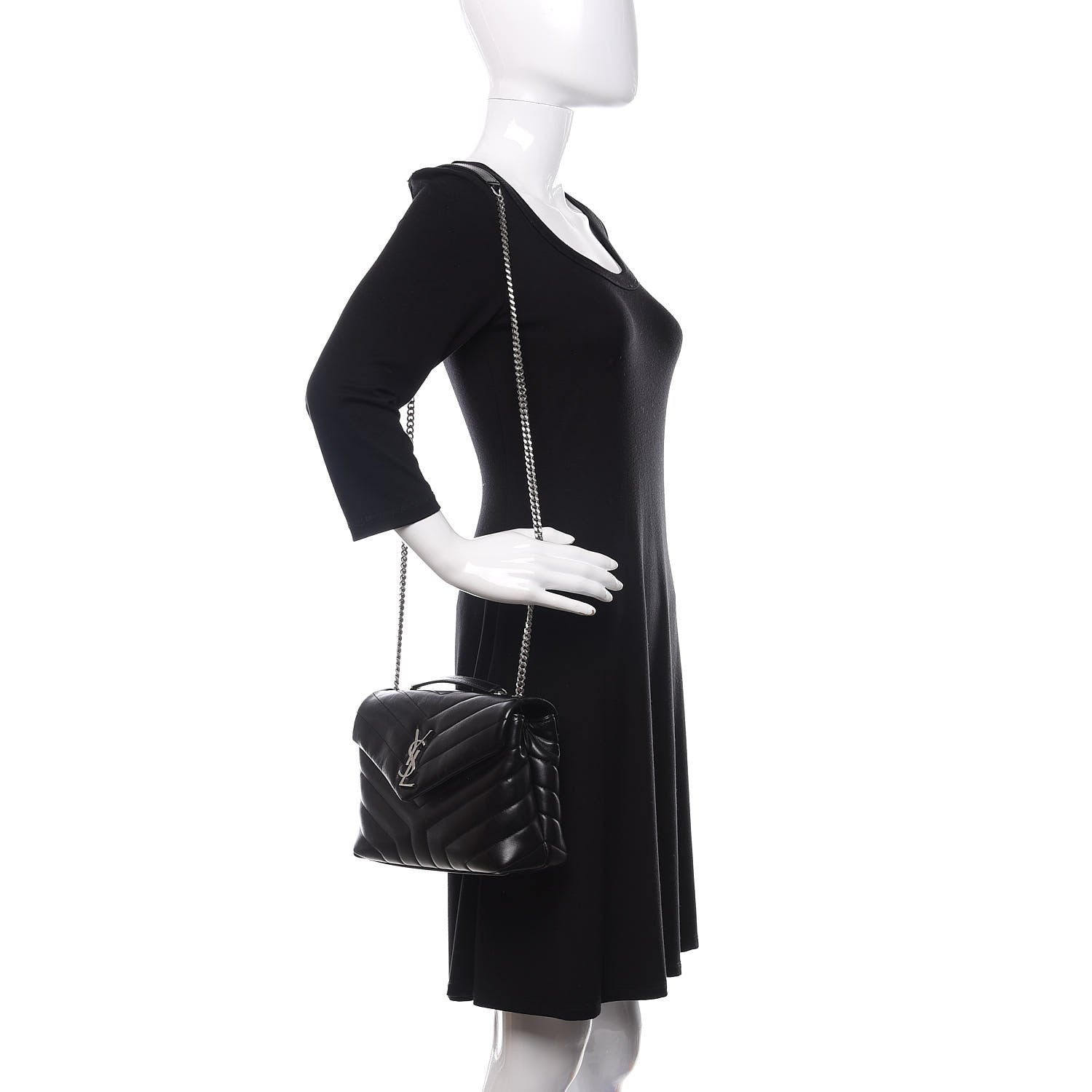 Saint Laurent Calfskin Y Quilted Monogram Small Loulou Chain Satchel Black 3 of 14