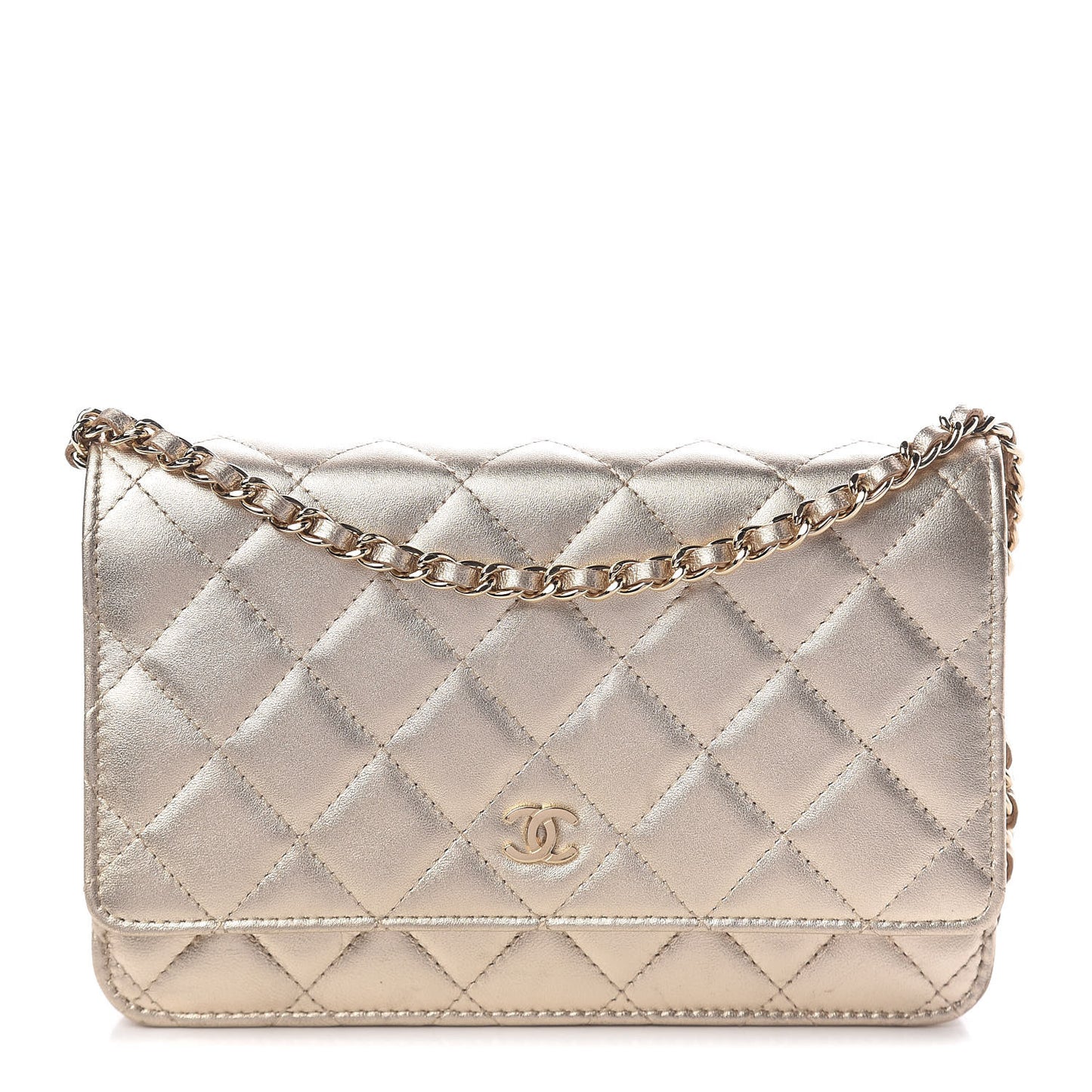 Lambskin Quilted Wallet On Chain WOC Light Gold