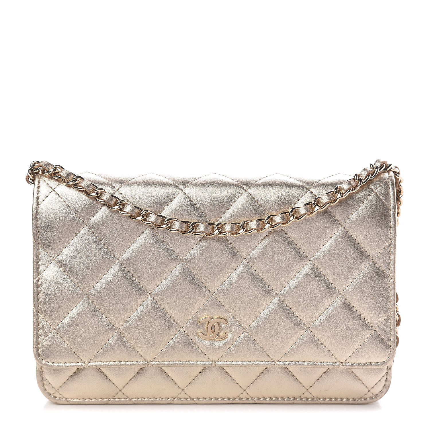 Chanel Lambskin Quilted Wallet On Chain WOC Light Gold 1 of 19