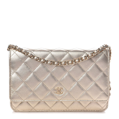 Chanel Lambskin Quilted Wallet On Chain WOC Light Gold 1 of 19