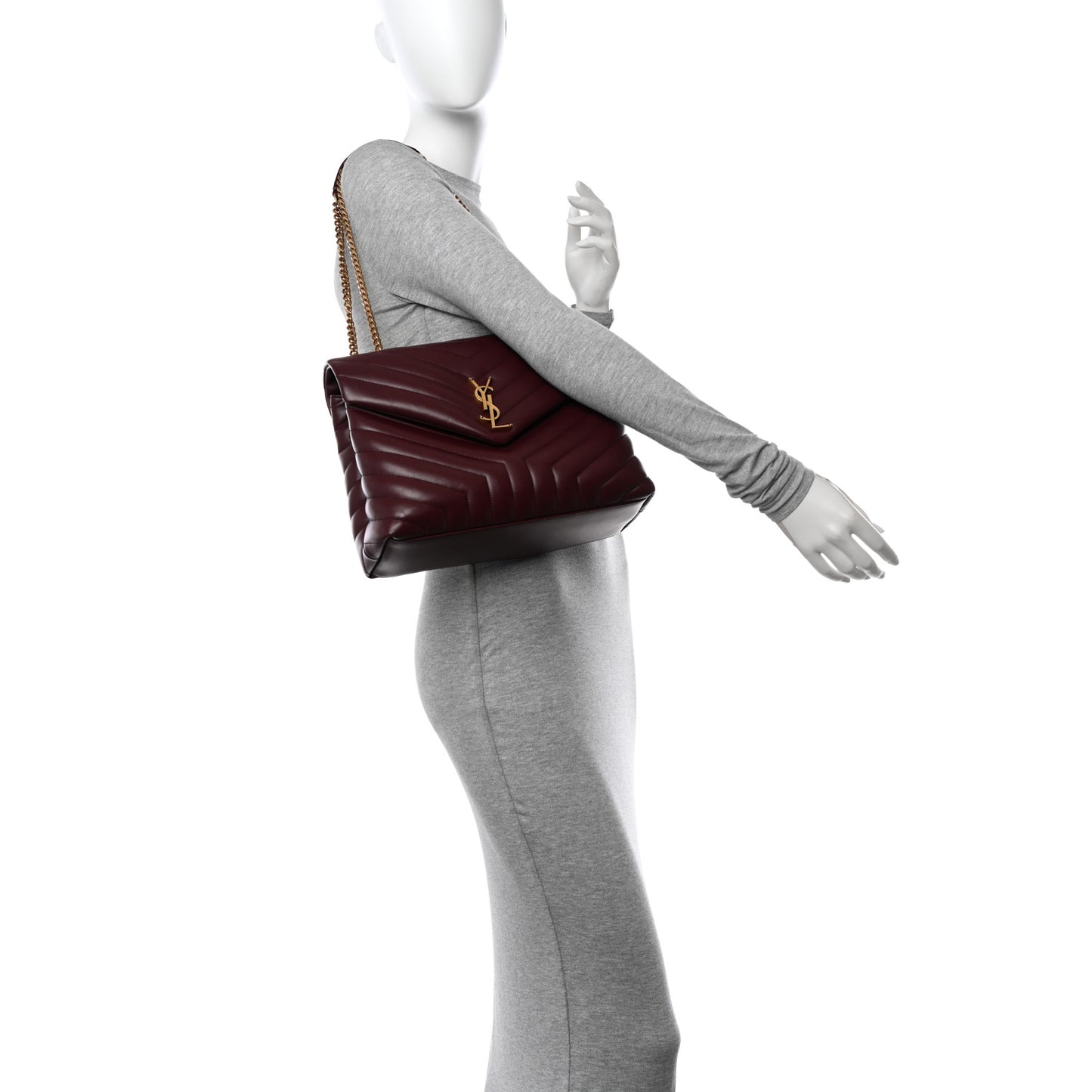 Calfskin Y Quilted Monogram Medium Loulou Chain Satchel Rouge Legion