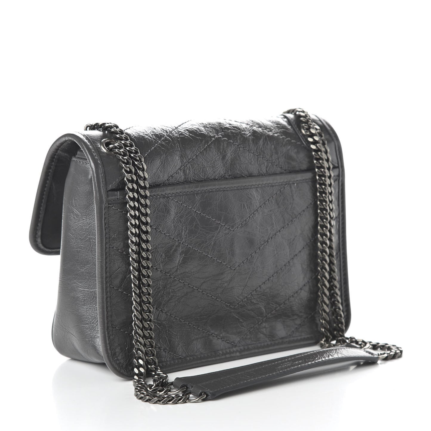Crinkled Calfskin Matelasse Monogram Baby Niki Chain Satchel Storm