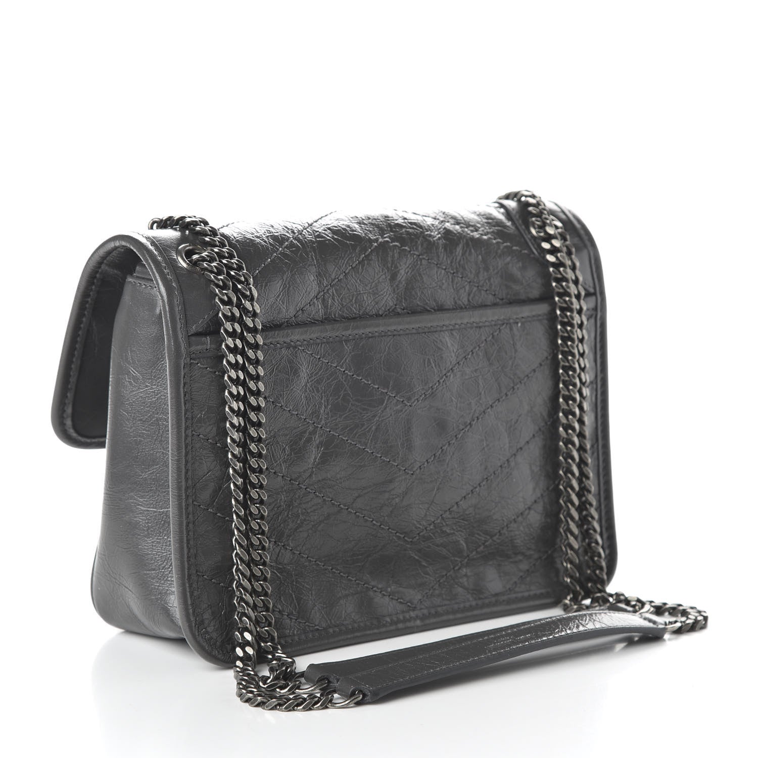 Saint Laurent Crinkled Calfskin Matelasse Monogram Baby Niki Chain Satchel Storm 3 of 10