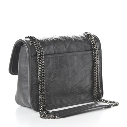 Saint Laurent Crinkled Calfskin Matelasse Monogram Baby Niki Chain Satchel Storm 3 of 10