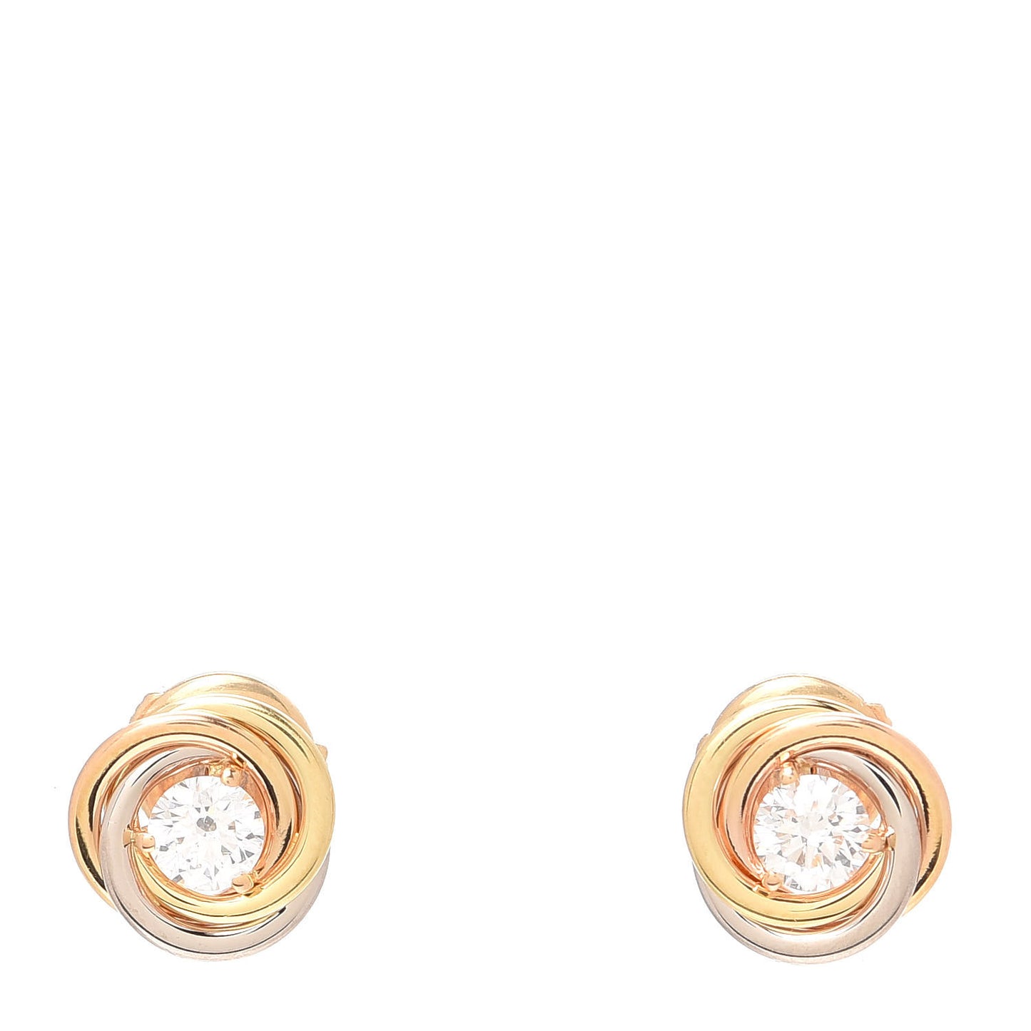 18K Pink Yellow White Gold Diamond .36ctw Trinity De Cartier Stud Earrings