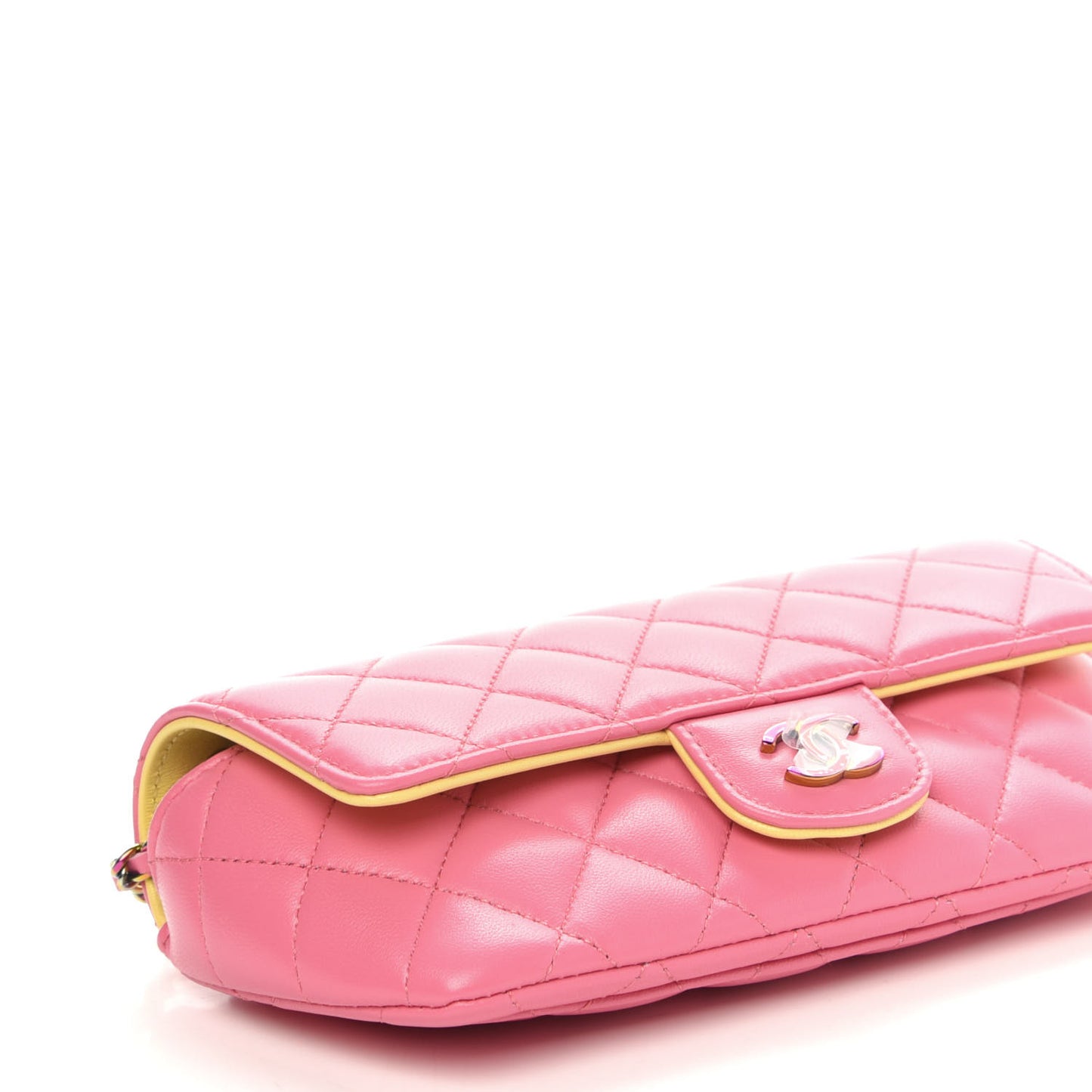Lambskin Quilted Glasses Case With Chain Pink Yellow