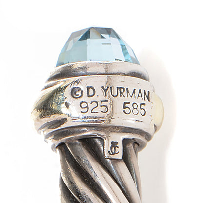 David Yurman Sterling Silver 14K Yellow Gold Blue Topaz 7mm Cable Classics Cuff 5 of 6