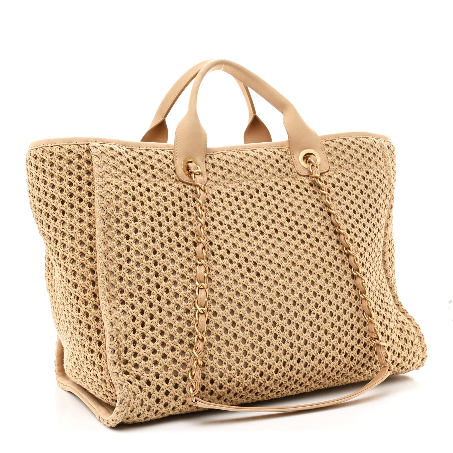 Straw Suede Calfskin Medium Deauville Tote Beige