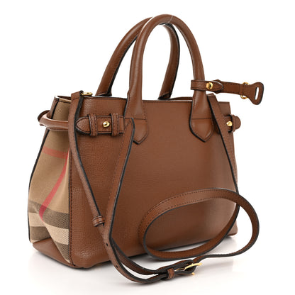 Burberry Derby Calfskin House Check Small Banner Tote Tan 3 of 11