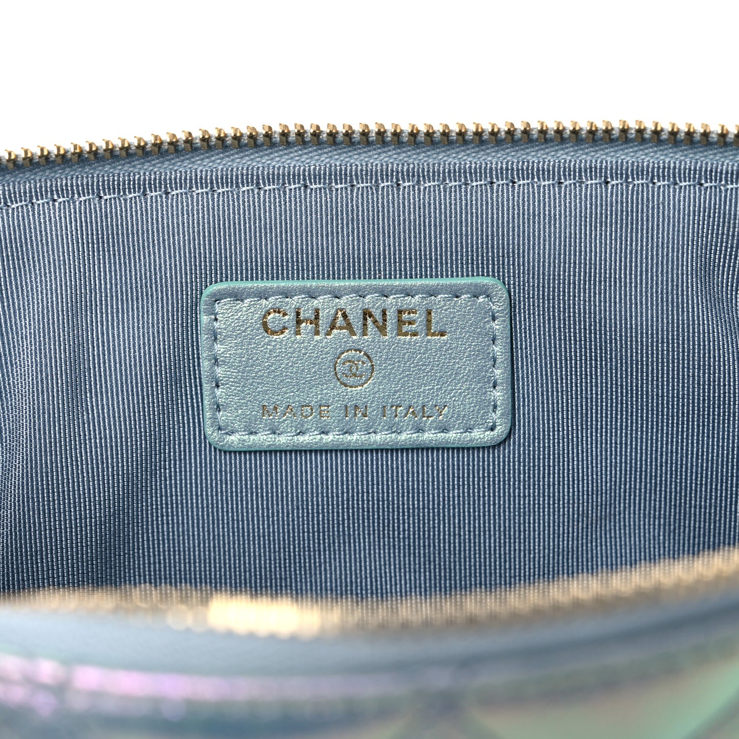 Iridescent Crumpled Calfskin Trio Cosmetic Case Blue Pink Ivory