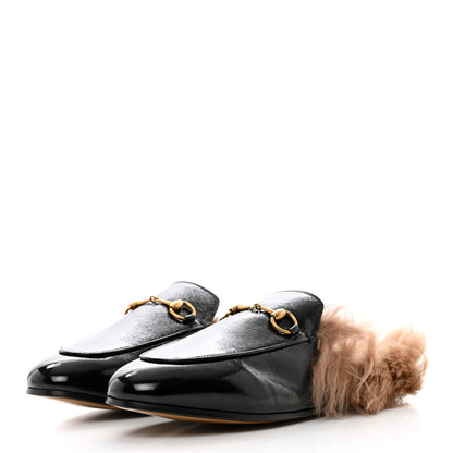 Gucci Patent Fur Womens Princetown Slippers 38 Black 3 of 8