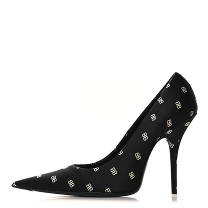 Balenciaga Crepe Satin BB Allover Logo Knife 100mm Pumps 36 Black 1 of 10