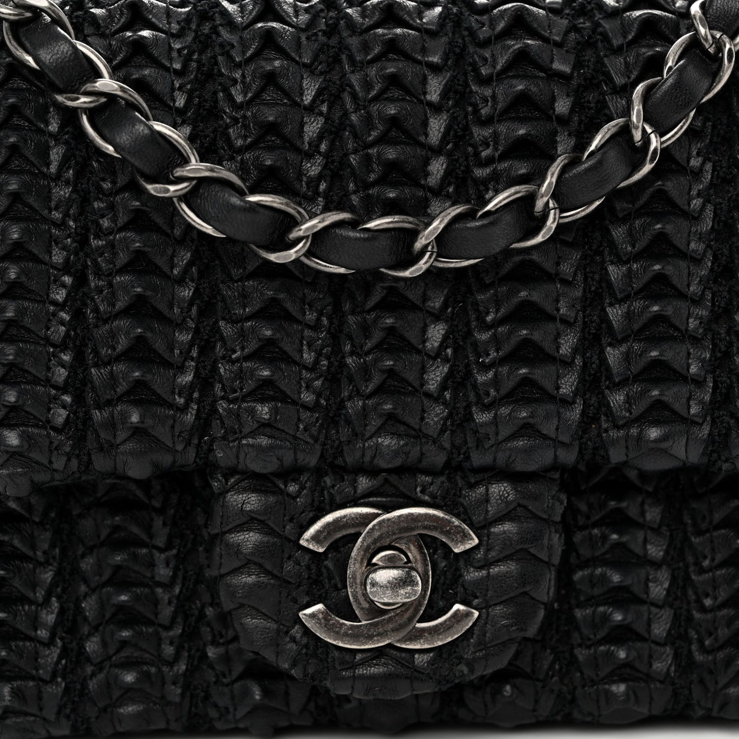 Lambskin Crochet Embroidered Small Flap Black