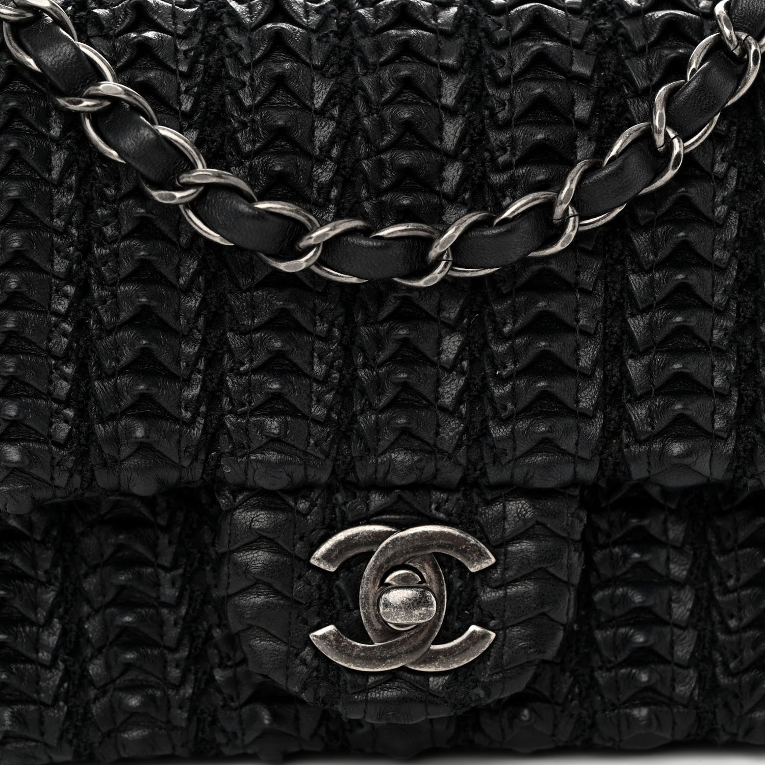 Chanel Lambskin Crochet Embroidered Small Flap Black 8 of 11