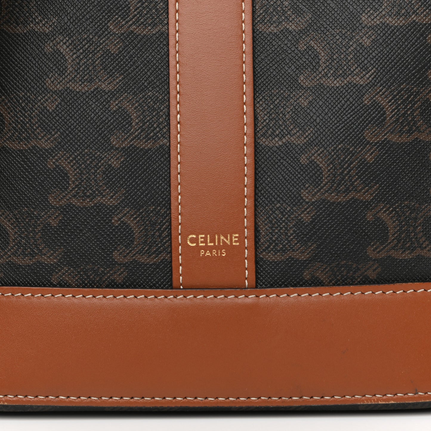 Triomphe Canvas Calfskin Small Bucket Bag Tan