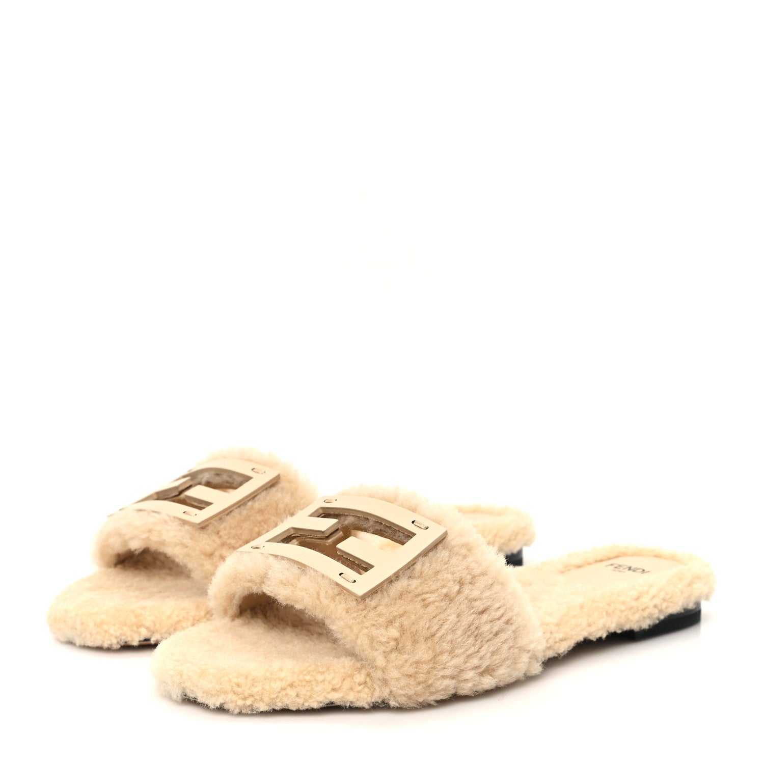 Fendi Shearling FF Baguette Slide Sandals 37.5 Beige Naturale 4 of 9