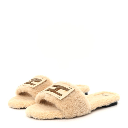 Fendi Shearling FF Baguette Slide Sandals 37.5 Beige Naturale 4 of 9