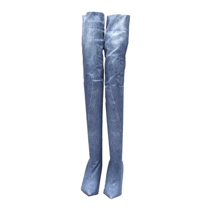 Balenciaga Denim Print Spandex Knife Over The Knee Boots 40 2 of 8