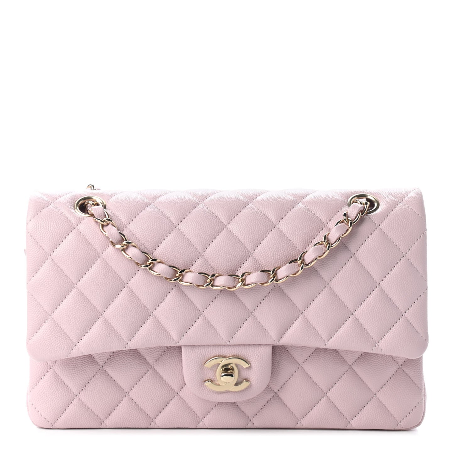 Caviar Quilted Medium Double Flap Light Pink