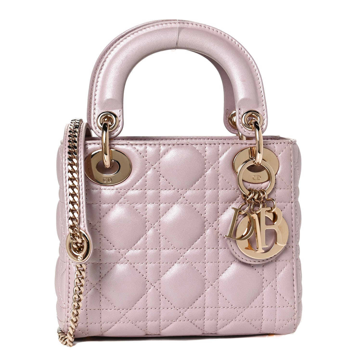 Christian Dior Metallic Lambskin Cannage Mini Lady Dior Lotus 1 of 10