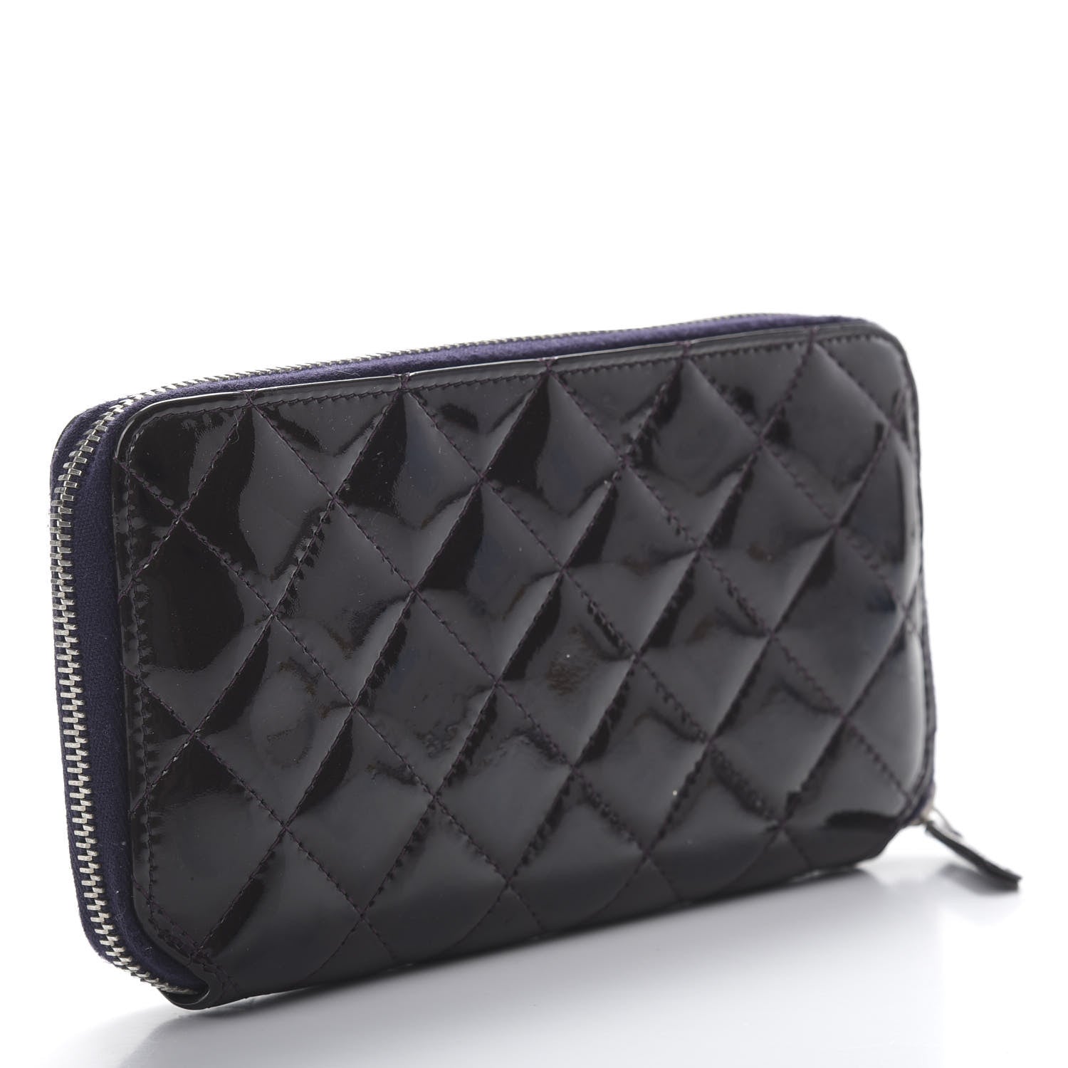 Chanel Patent Quilted Small Zip Around Wallet Dark Purple 3 of 13