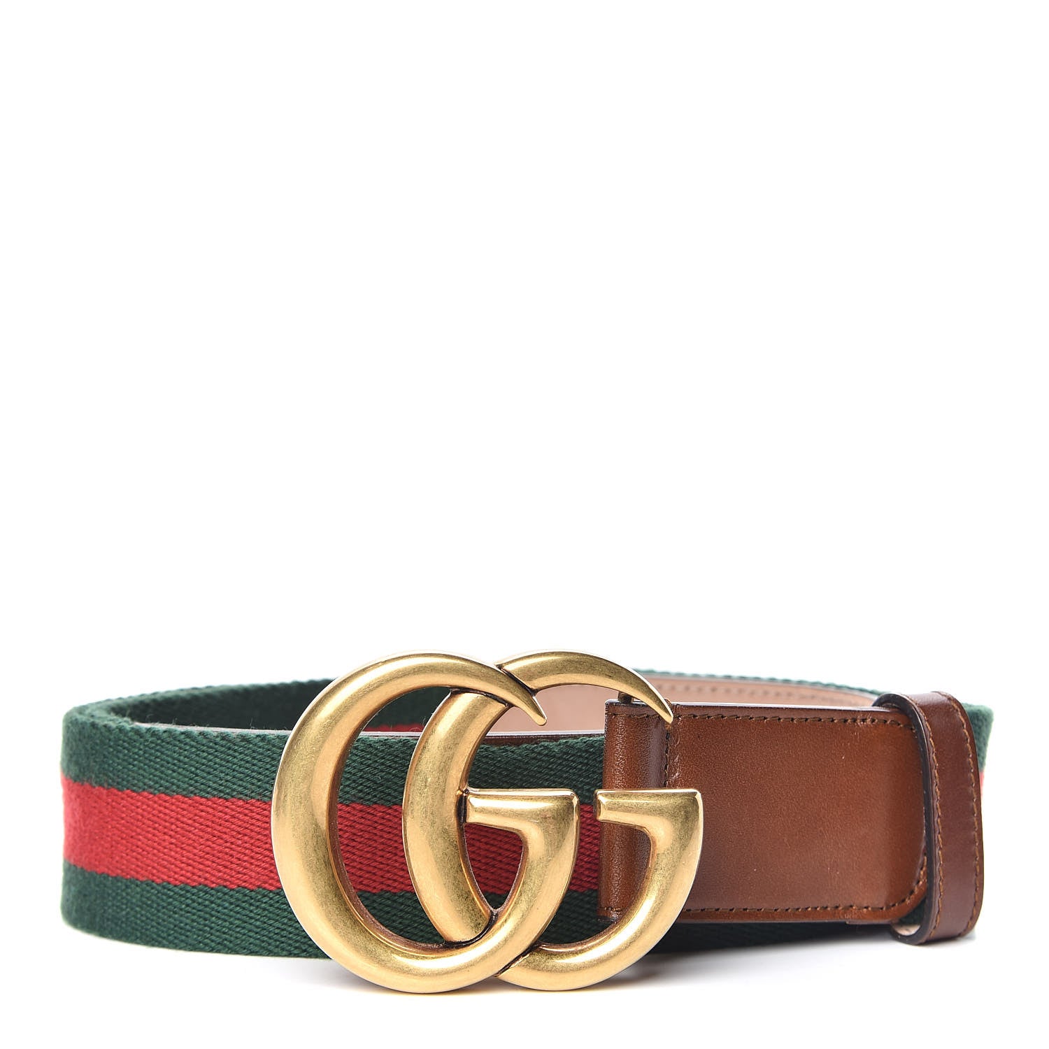 Gucci Nylon Calfskin Double G Web 40mm Belt 95 38 Green Red Cuir 1 of 8