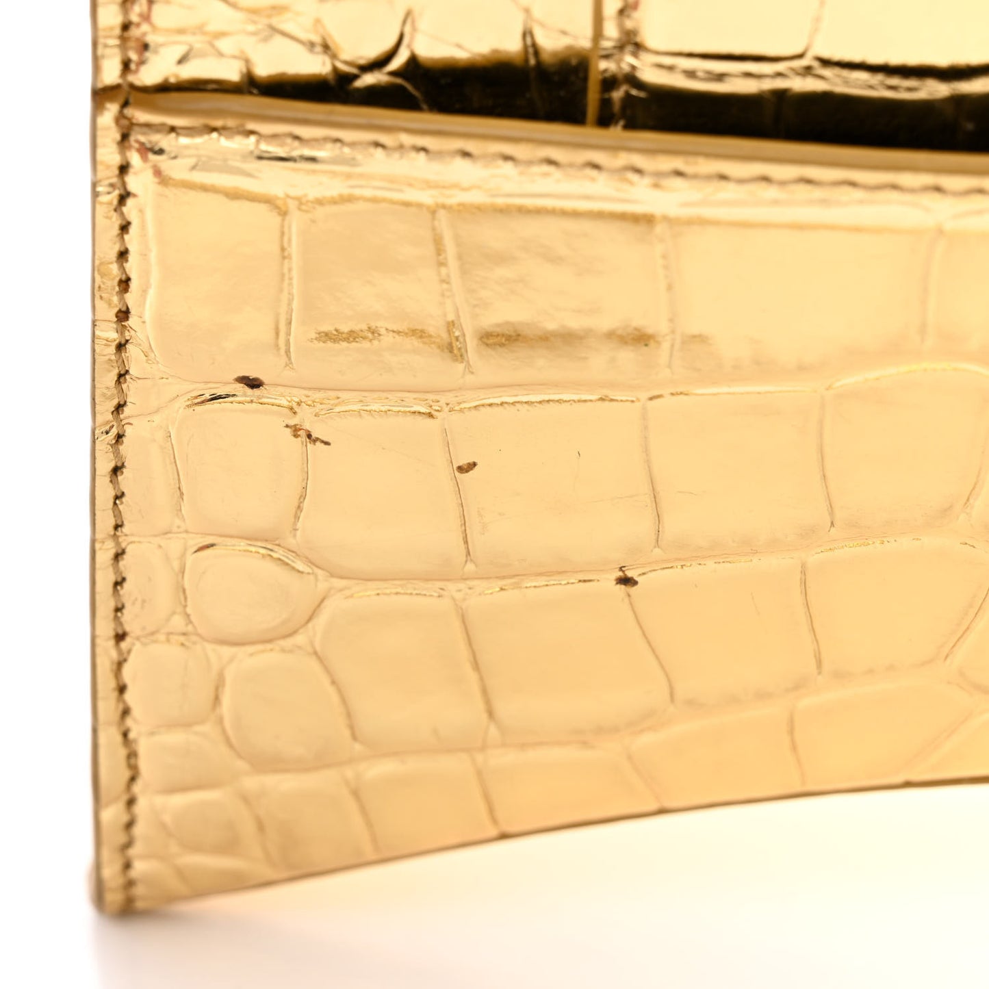 Metallic Calfskin Crocodile Embossed Hourglass Top Handle Bag XS Gold
