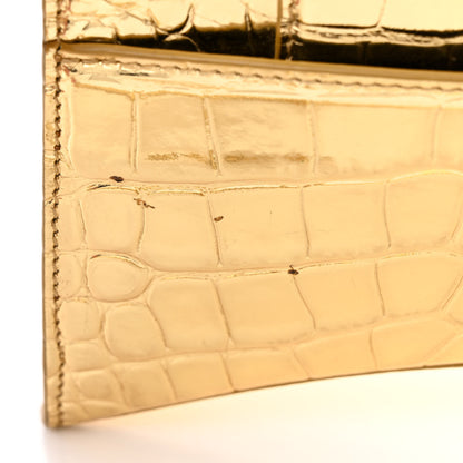 Balenciaga Metallic Calfskin Crocodile Embossed Hourglass Top Handle Bag XS Gold 16 of 17