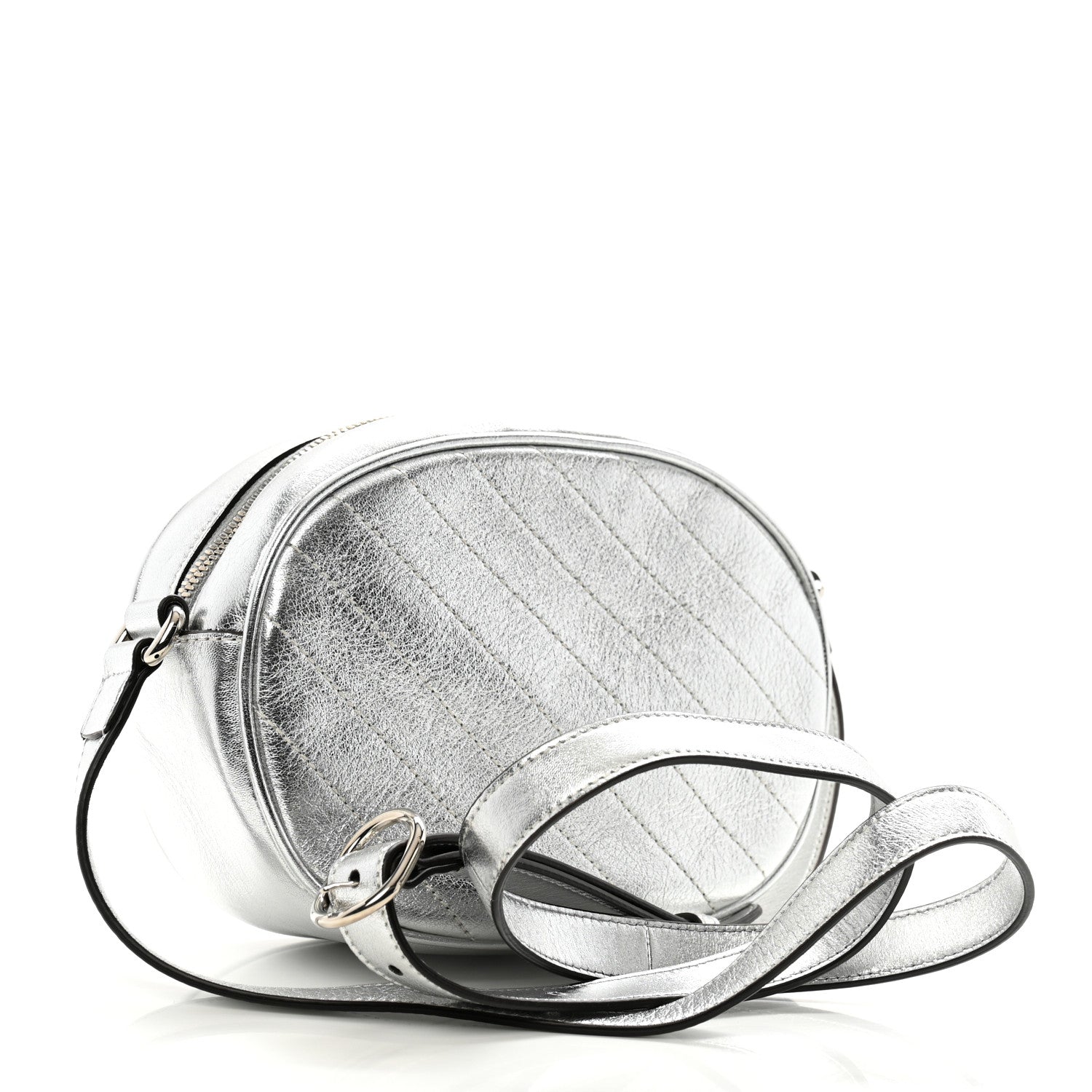 Gucci Metallic Sakai Be Green Calfskin Diagonal Stitched Mini Blondie Shoulder Bag Silver 3 of 10