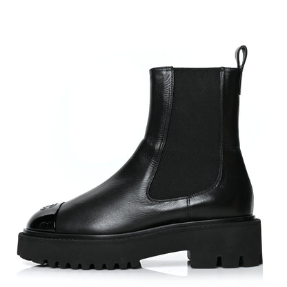 Chanel Crumpled Calfskin Patent Cap Toe Short Boots 38.5 Black 1 of 7