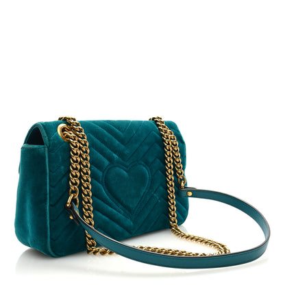 Gucci Velvet Matelasse Small GG Marmont Shoulder Bag Pavone Cyan 3 of 10