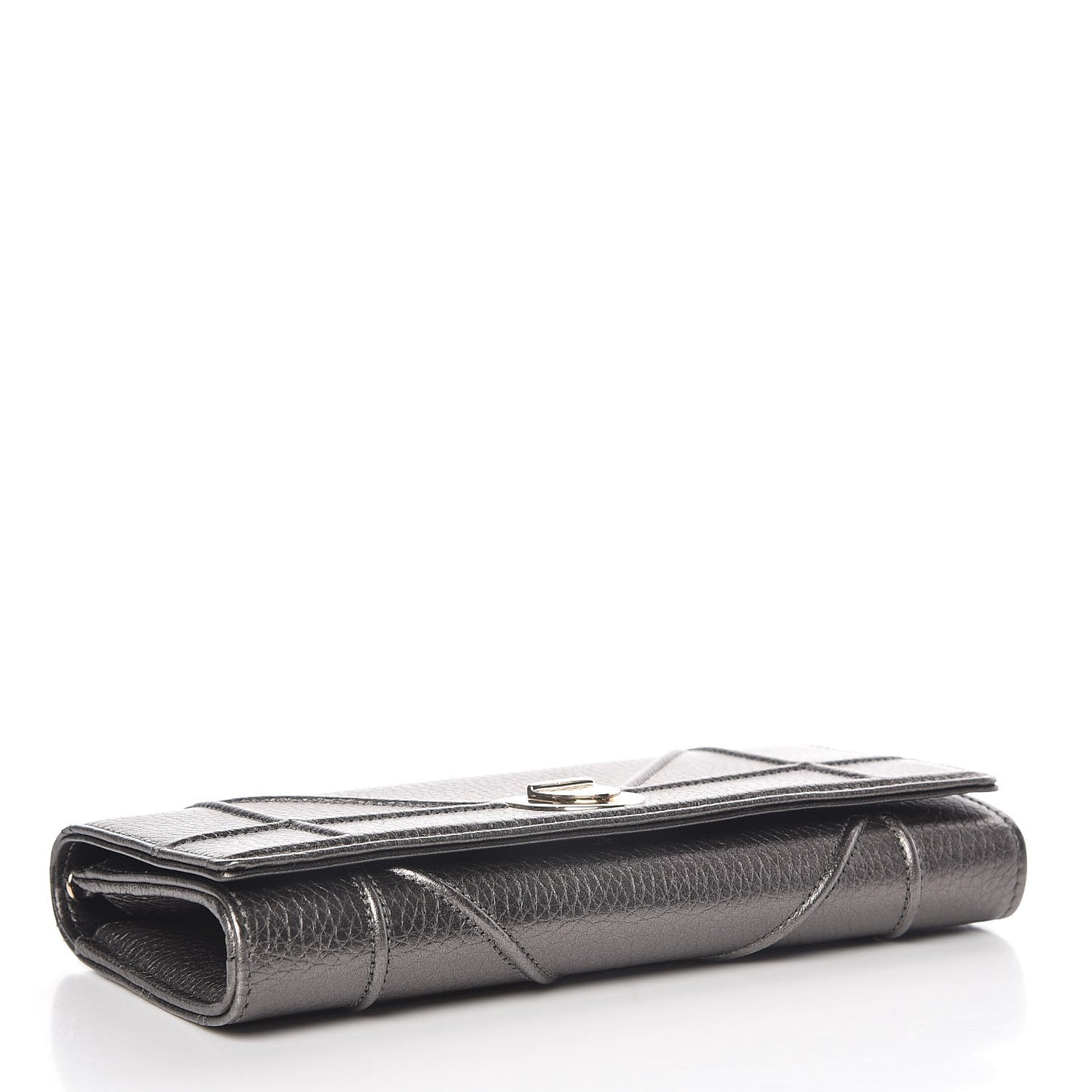 Metallic Grained Calfskin Diorama Croisiere Chain Wallet Gunmetal Grey