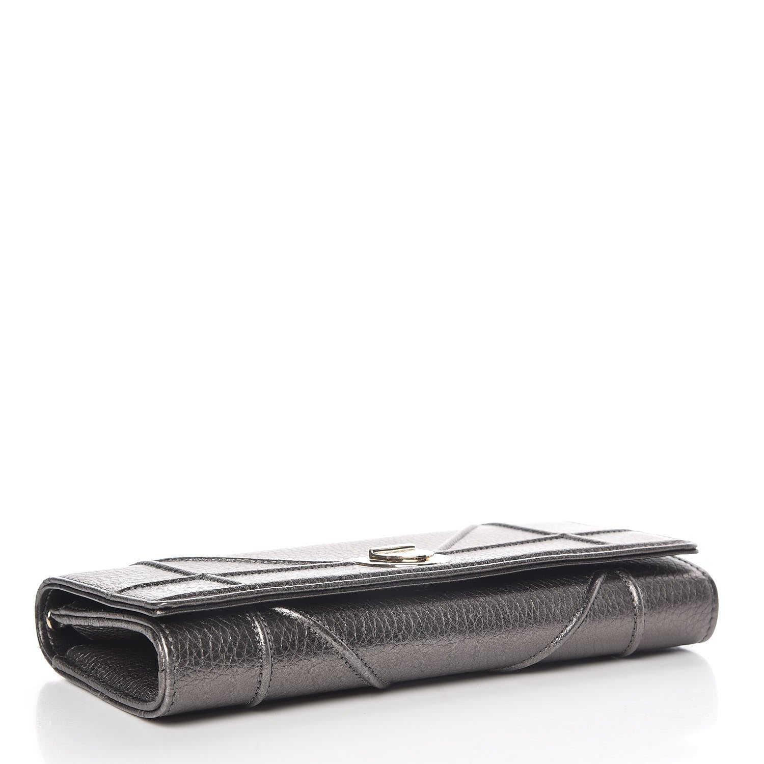 Christian Dior Metallic Grained Calfskin Diorama Croisiere Chain Wallet Gunmetal Grey 4 of 10