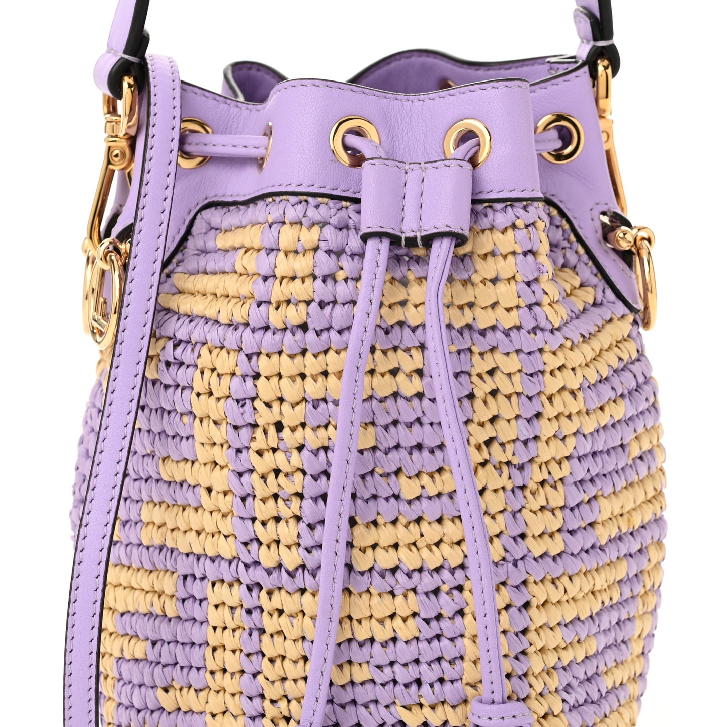Raffia Vitello Seta F is Fendi FF Woven Mini Mon Tresor Bucket Bag Anemone Natural