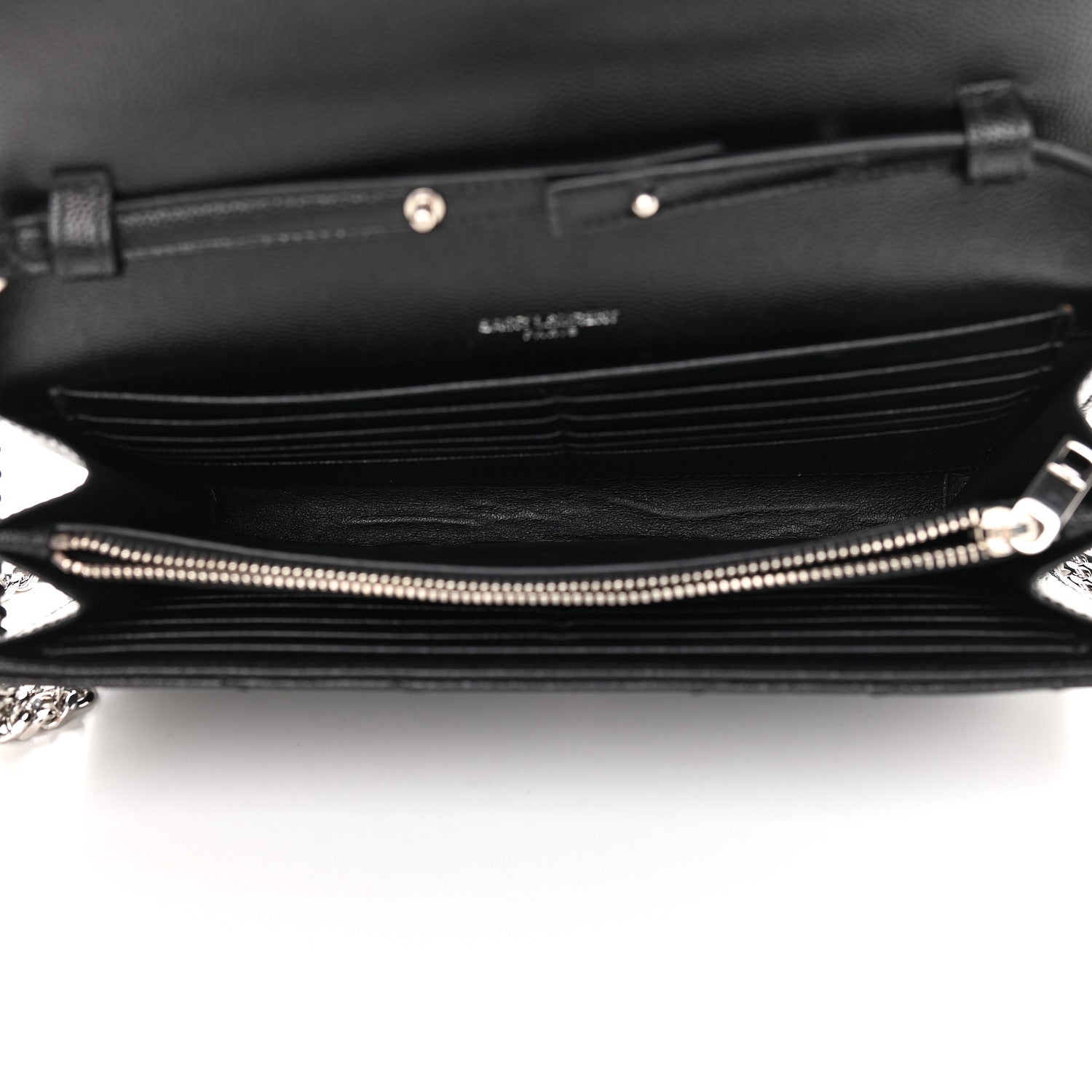 Saint Laurent Grain De Poudre Matelasse Chevron Monogram Chain Wallet Black 5 of 8