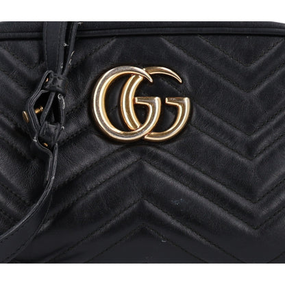 Gucci Calfskin Matelasse Small GG Marmont Chain Shoulder Bag Black 8 of 10