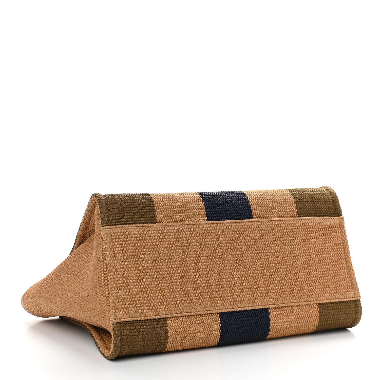 Chanel Straw Raffia Calfskin Striped Medium Deauville Tote Khaki Beige Navy Blue 4 of 9
