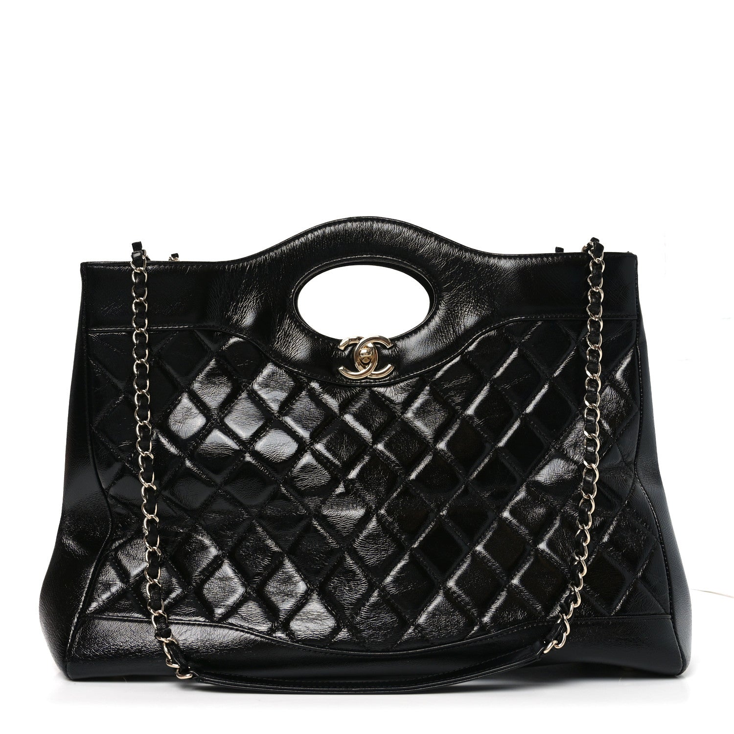 Chanel Shiny Crumpled Calfskin Quilted Large 31 Shopping Bag Black 1 of 10