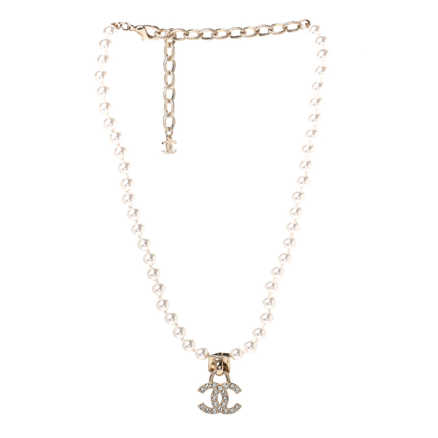 Chanel Pearl Crystal CC Short Logo Necklace Gold 2 of 4