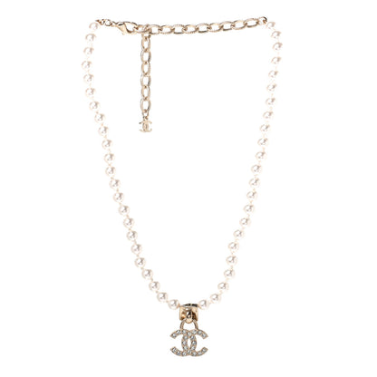 Chanel Pearl Crystal CC Short Logo Necklace Gold 2 of 4