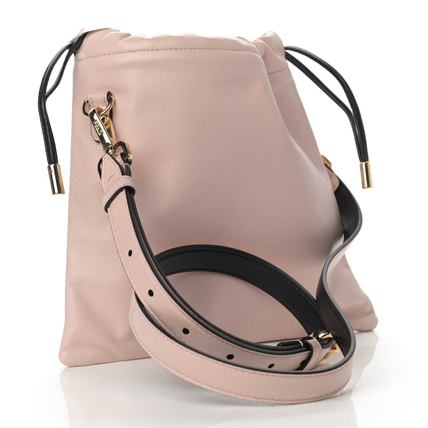 Fendi Soft Nappa Logo Small Drawstring Pouch Bag Rosa Quarzo Black 3 of 9